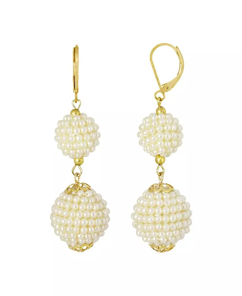 2028 Gold-Tone Double Seeded Imitation Pearl Drop Ball Earrings 1