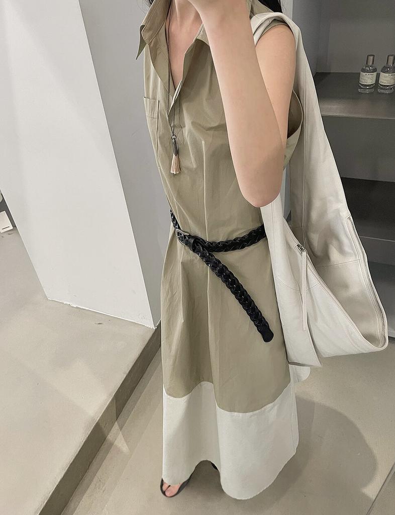 Pixie Market Khaki and white Collar Shirt Dress -PREORDER