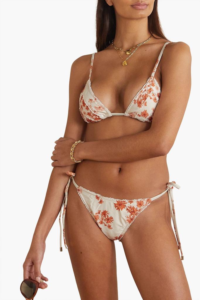 Peony Crochet-trimmed floral-print low-rise bikini briefs