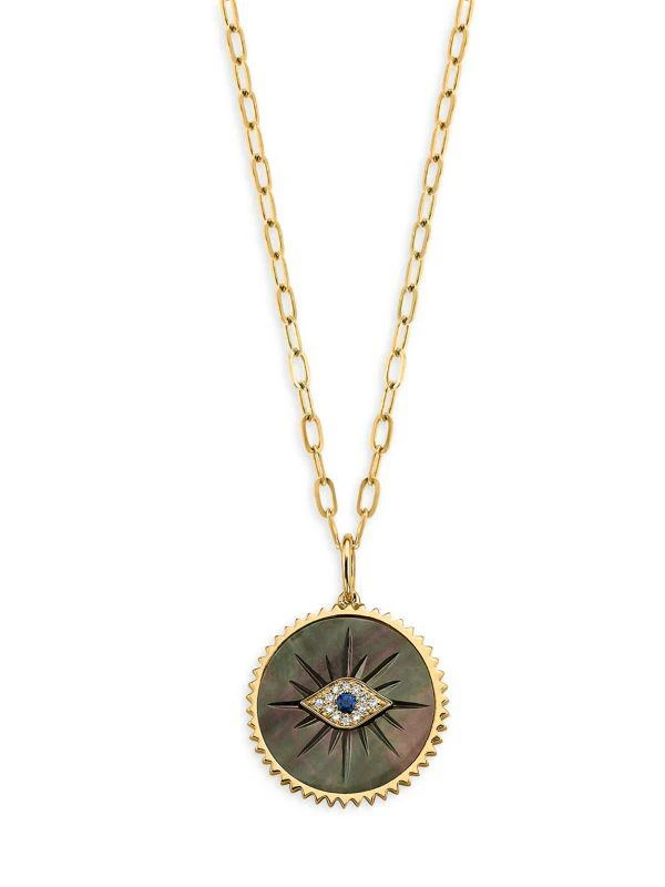 Effy 14K Yellow Gold, Black Mother Of Pearl, Sapphire & Diamond Pendant Necklace 1