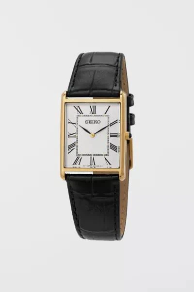 Seiko Seiko Quartz Square Face Black Leather Watch SWR052 1