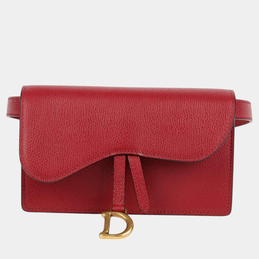 Dior Dior Red Leather Saddle Rectangular Belt Bag