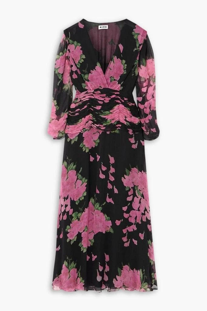 Rixo Racquel ruched floral-print devoré-velvet midi dress 1
