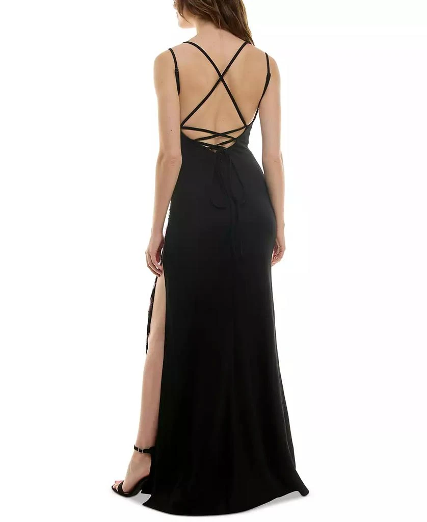 Speechless Juniors' Sequined Floral Lace-Up-Back Gown 2
