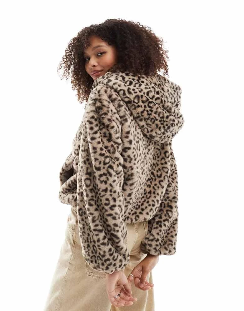 Bershka Bershka hooded faux fur jacket in leopard print 3