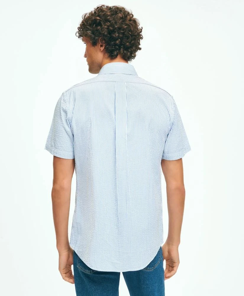 Brooks Brothers Washed Cotton Seersucker Button-Down Collar, Stripe Short-Sleeve Sport Shirt 3
