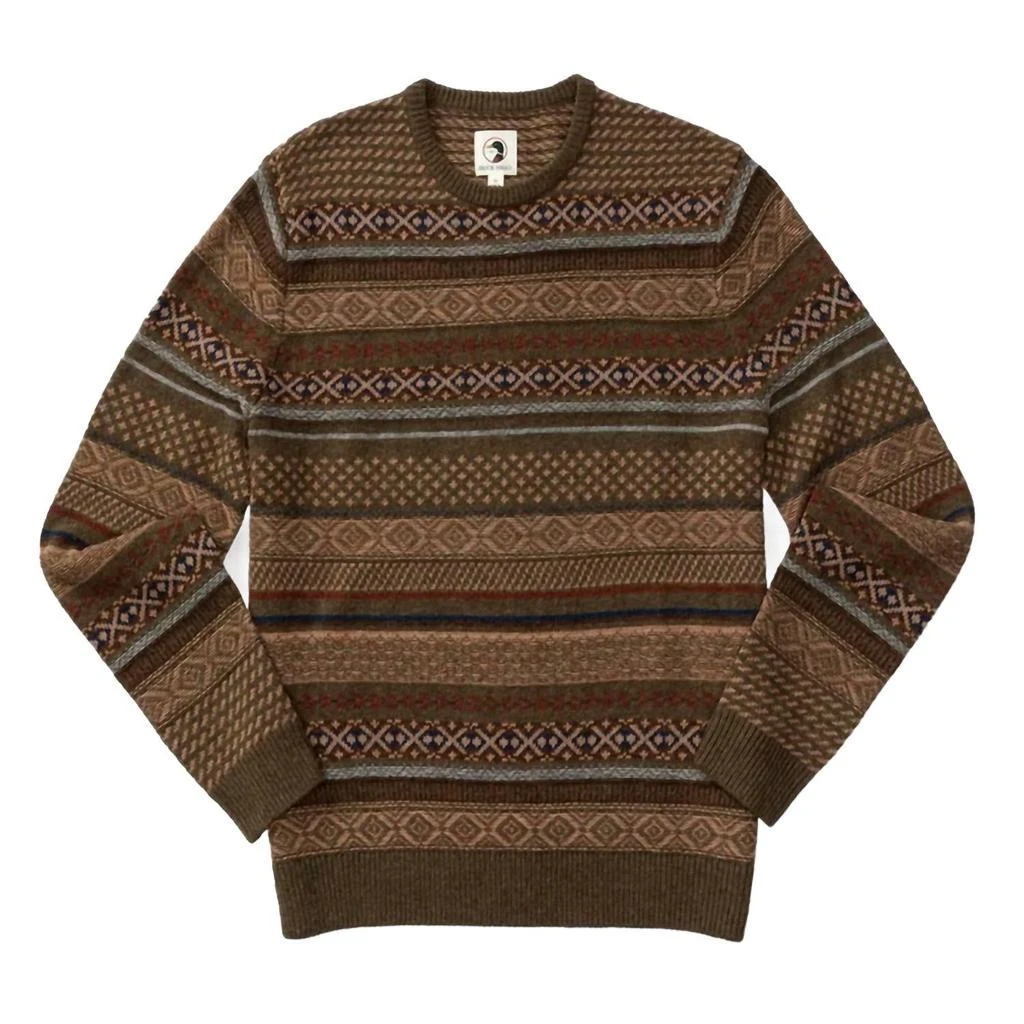 DUCK HEAD Birch Fair Isle Crewneck Sweater In Olive Pine Heather 2