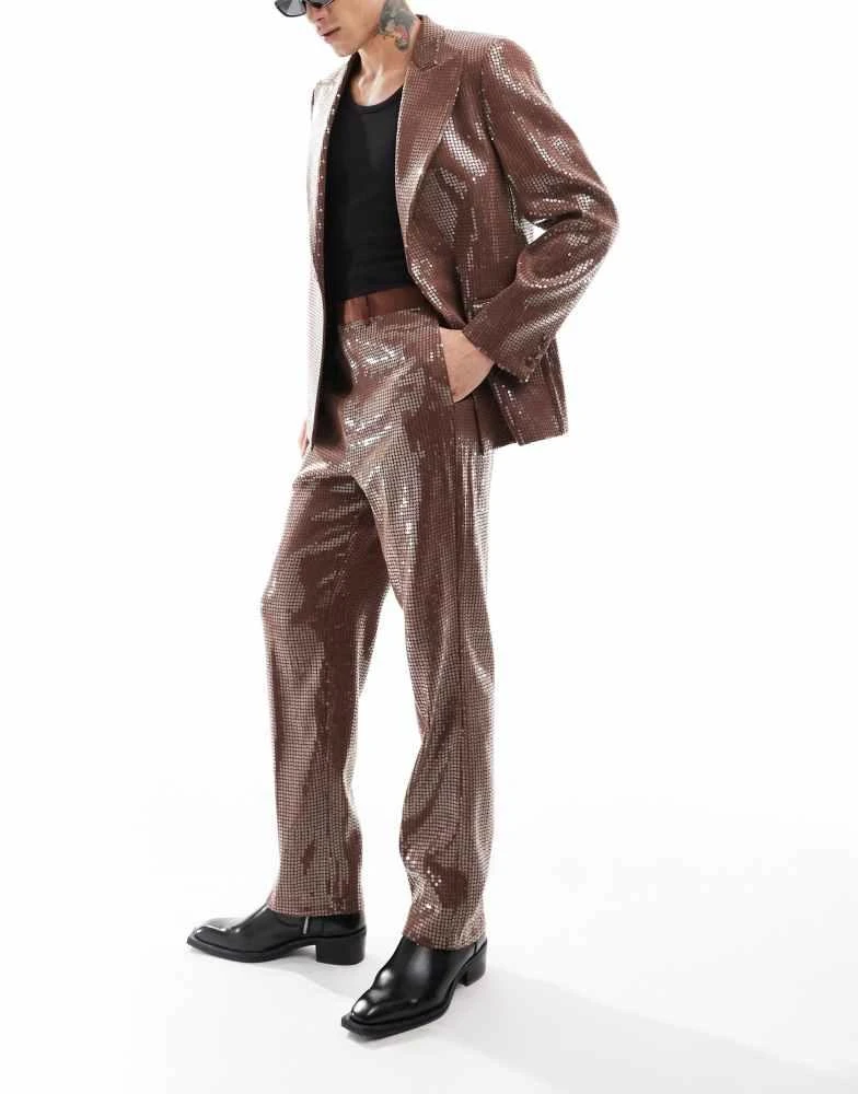 ASOS ASOS DESIGN sequin slim fit suit jacket in brown 5