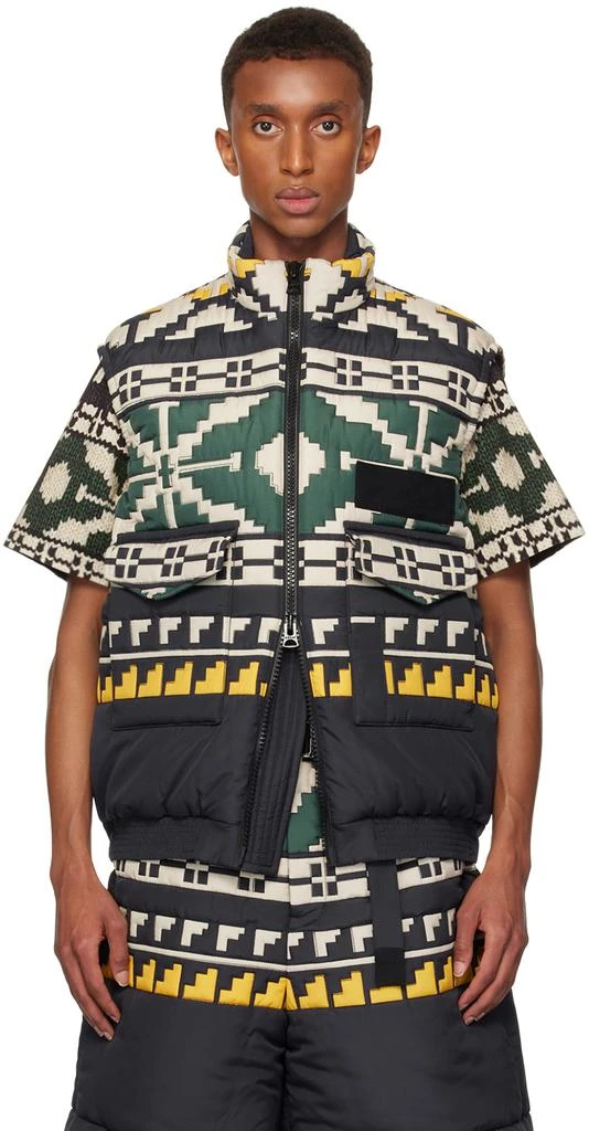 Sacai Black & Green Knit Pattern Quilted Vest 1