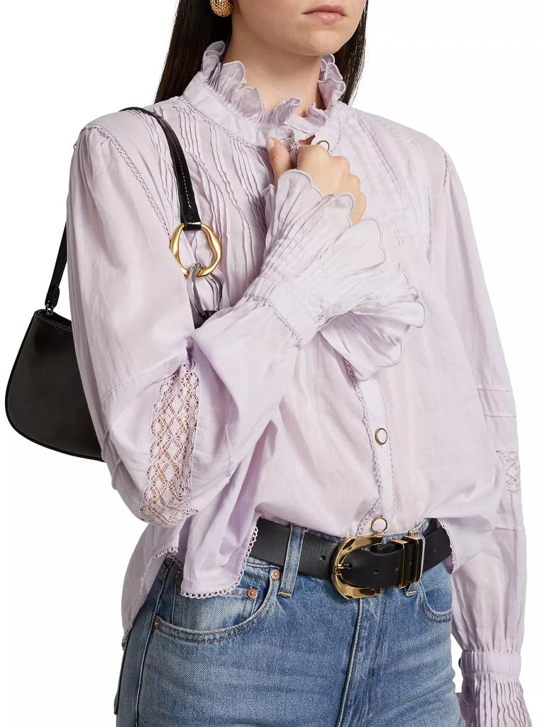 Farm Rio Pintuck Cotton Stand-Collar Blouse 6