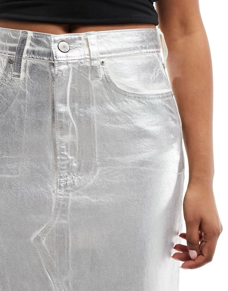 Abercrombie & Fitch Abercrombie & Fitch metallic denim midi skirt with front split in silver 5