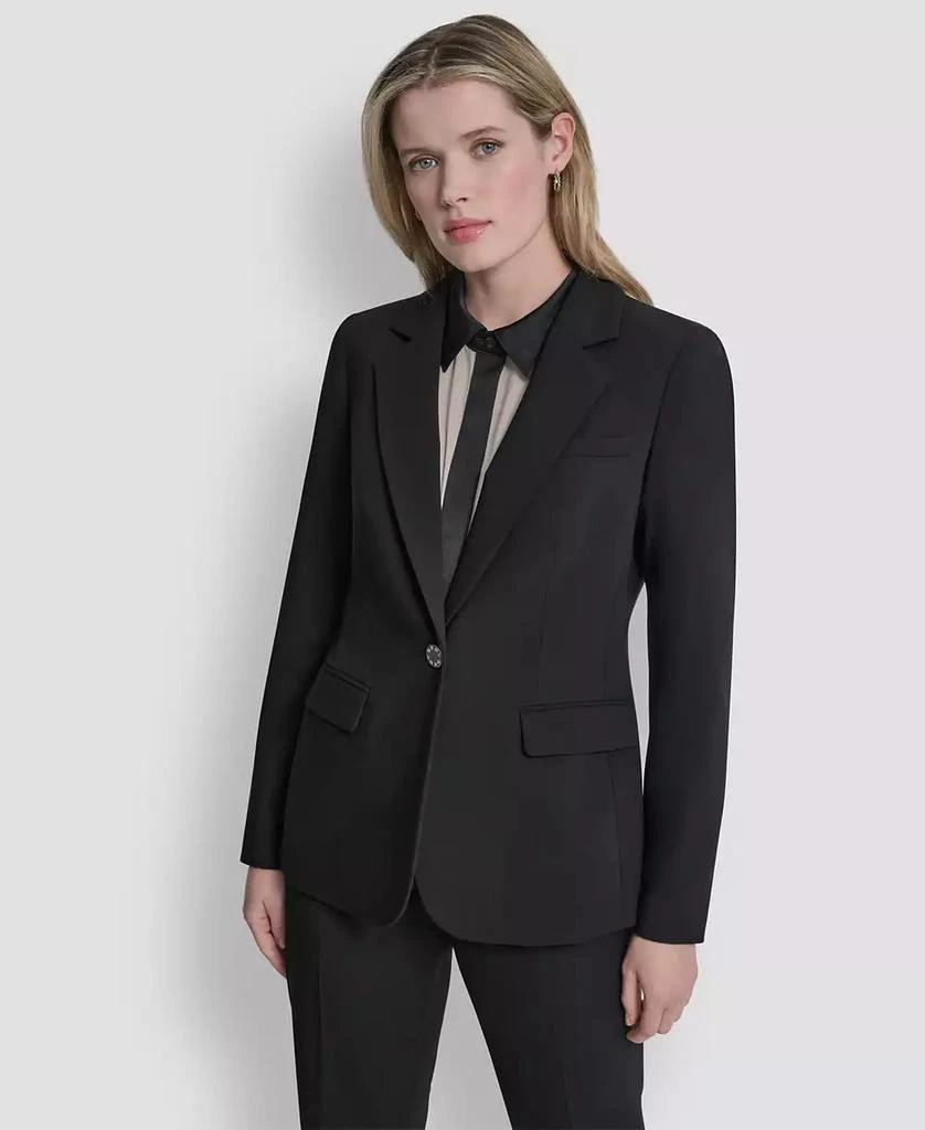 DKNY Women
s Newspaper-Print One-Button Blazer