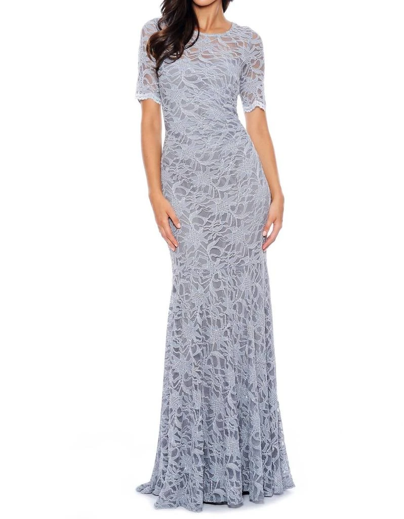 Decode 1.8 Scalloped Sleeve Lace Overlay Mermaid Dress In Silver 1