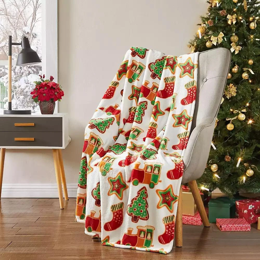 Kate Aurora Christmas Trains 
Stockings Oversized Ultra Soft 
Plush Throw Accent Blanket - 50 in. W x 70 in. L