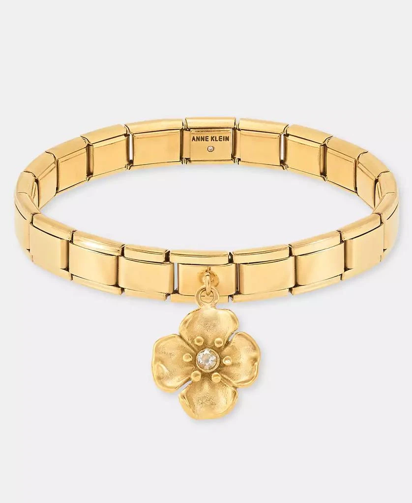 Anne Klein Pavé Flower Charm Stretch Bracelet