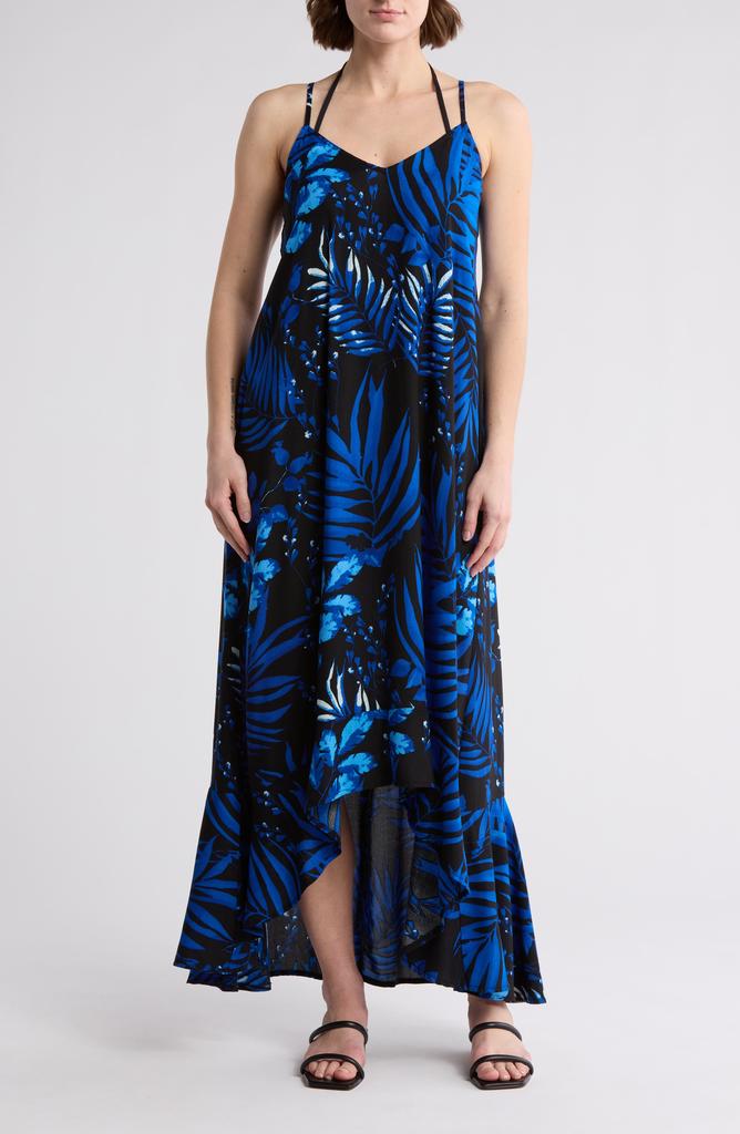 BOHO ME Leaf Printed Hi-Lo Flounce Hem Dress