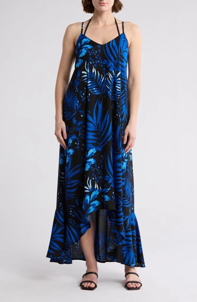 BOHO ME Leaf Printed Hi-Lo Flounce Hem Dress 1