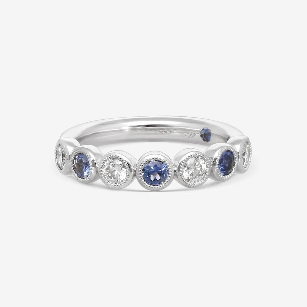 Mémoire Mémoire Toujours 18K White Gold Diamond 
Blue Sapphire 7-Stone Band Ring Sz. 6.5 EMTU125