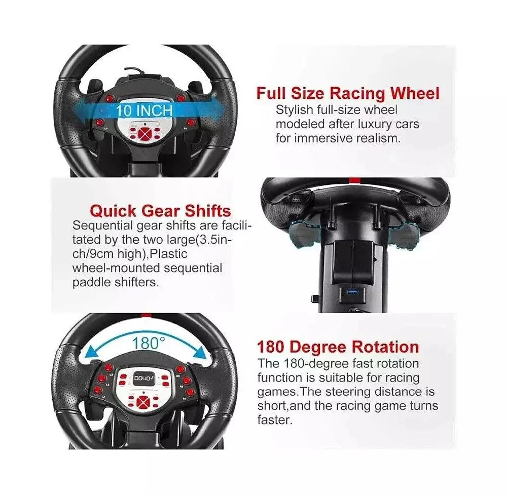 NBCP Game Controller 180° turn Steering Wheel Pedals For PC PS3 PS4 Switch Android 2