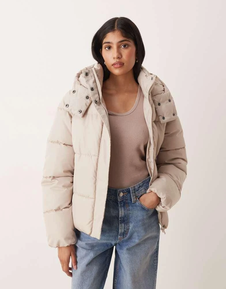 Vila Vila hooded short padded jacket in stone