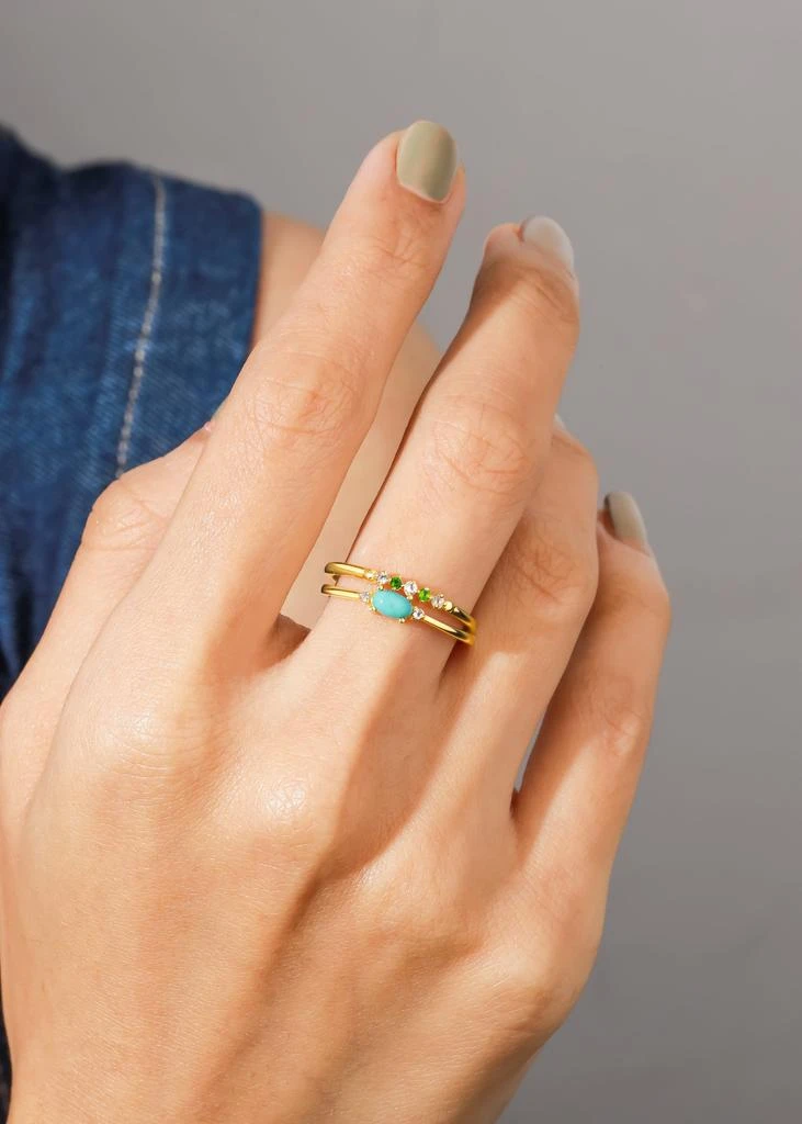 Tiramisu 14K Gold Plated Over 925 Sterling Silver Turquoise Set of 2 Stacking Rings 2