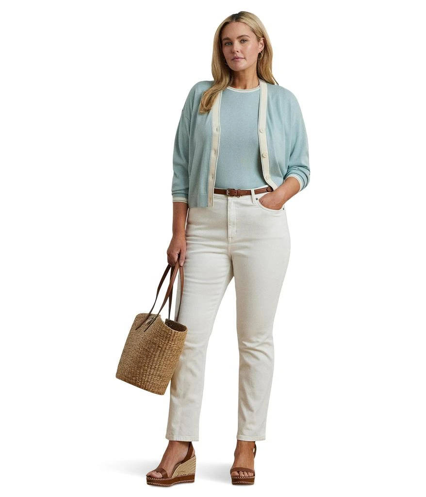 Ralph Lauren Plus Size Two-tone Cotton-blend Cardigan 4