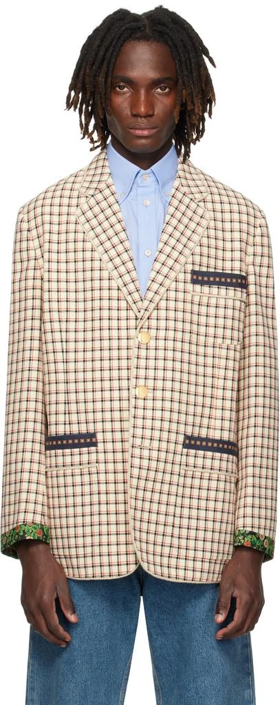 Valentino Beige Check Pattern Single-Breasted Cotton Blazer 1