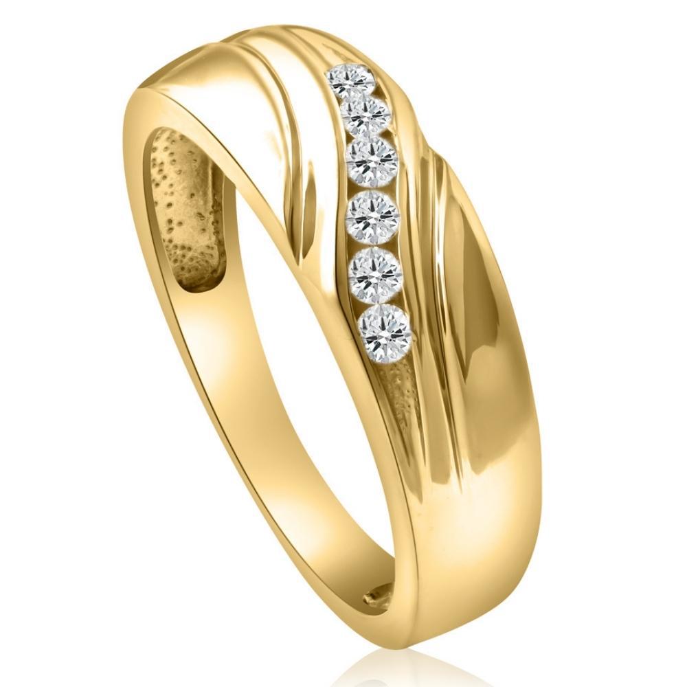 Pompeii3 Mens 14K Yellow Gold 1/4ct Diamond Wedding Ring Band