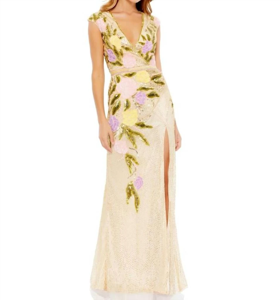 Mac Duggal Mac Duggal - Floral Embellished Beaded Front Slit Gown