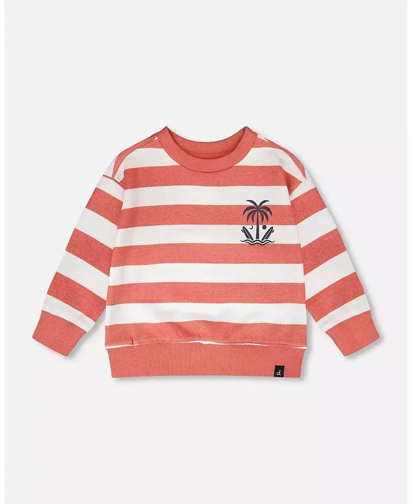 Deux par Deux Baby Boys French Terry Sweatshirt Brick and White Stripes