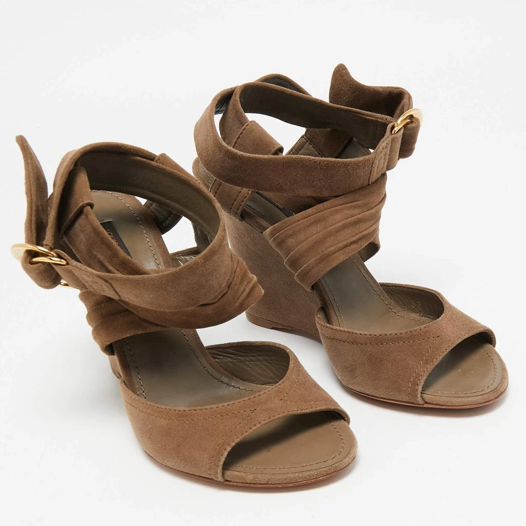 Louis Vuitton Louis Vuitton Brown Suede Criss Cross Ankle Wrap Wedge Sandals Size 37 4
