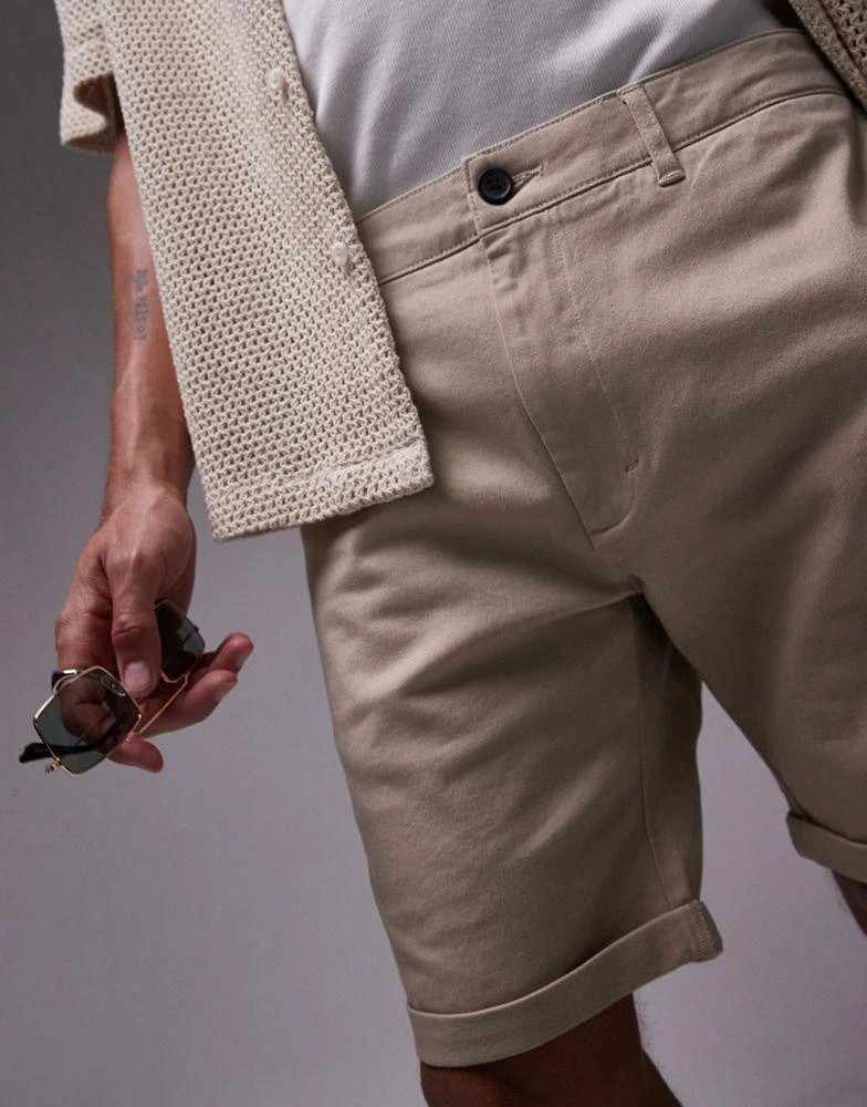 Topman Topman skinny chino shorts in stone 2
