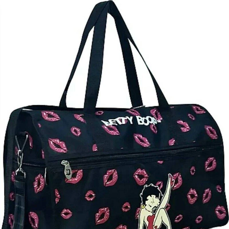 Betty Boop Women's Duffel Bag In Black With Leg Up & Lips 1
