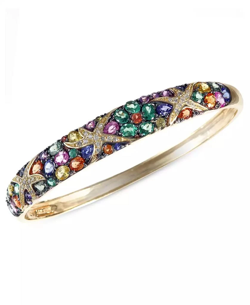 Effy EFFY® Multicolor Sapphire (7-5/8 ct. t.w.) and Diamond (1/4 ct. t.w.) Starfish Bangle in 14k Gold, Created for Macy
s