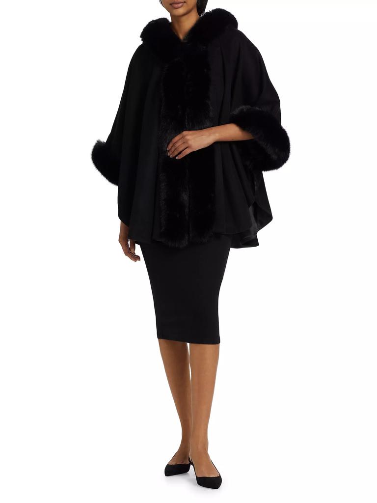 Sofia Cashmere Whipstitch Faux-Fur Hooded Cape