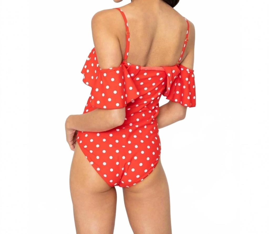 MARINA WEST SWIM Polka Dot Off Shoulder One Piece In Red 4