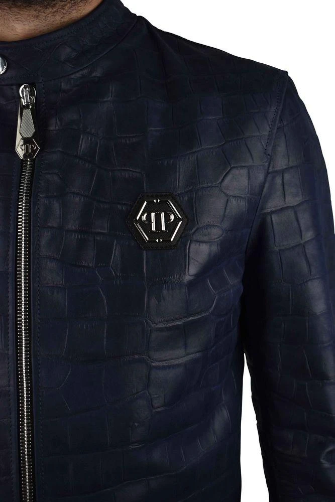 Philipp Plein Croc-Embossed Leather Biker Jacket With Silver Hardware 2