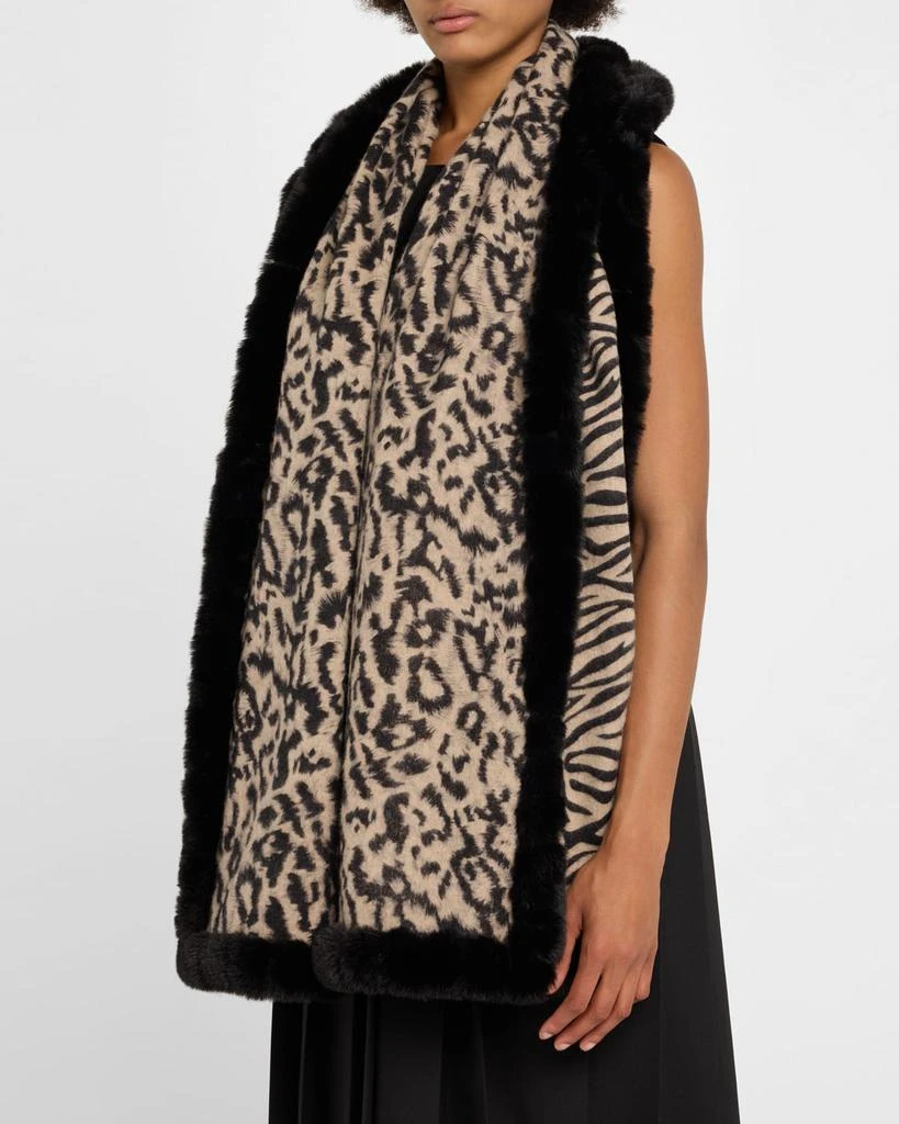 La Fiorentina Reversible Animal-Print Wool-Blend Wrap with Faux Fur Trim 3