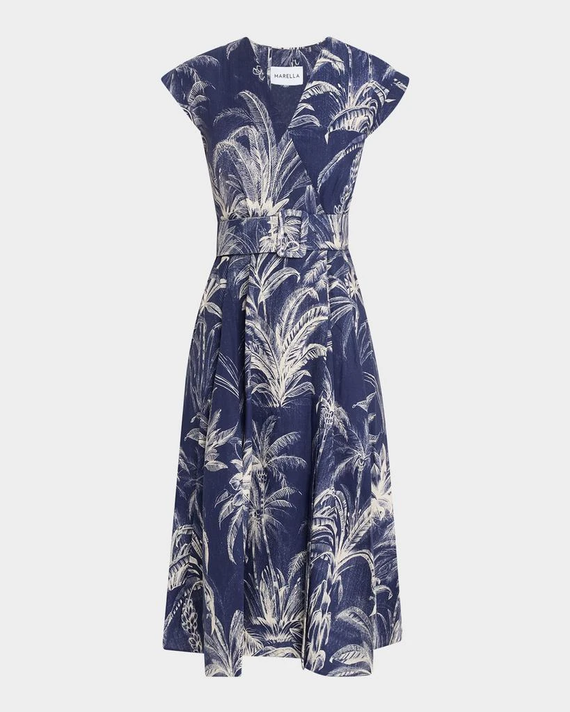 Marella Belted Palm Tree-Print Midi Dress 1