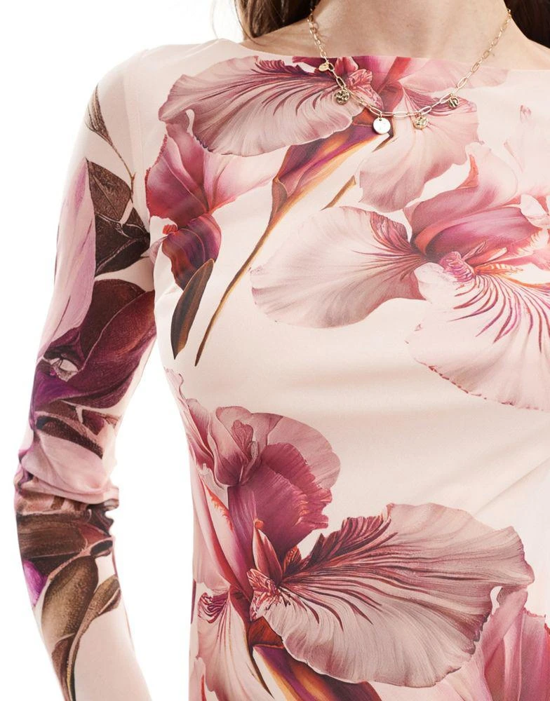 ASOS ASOS DESIGN long sleeve cream maxi dress with pink floral print 3