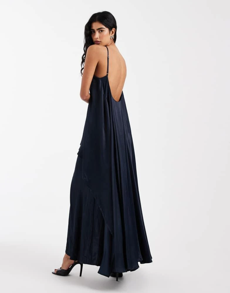 ASOS Design satin halter trapeze maxi dress in navy-Brown