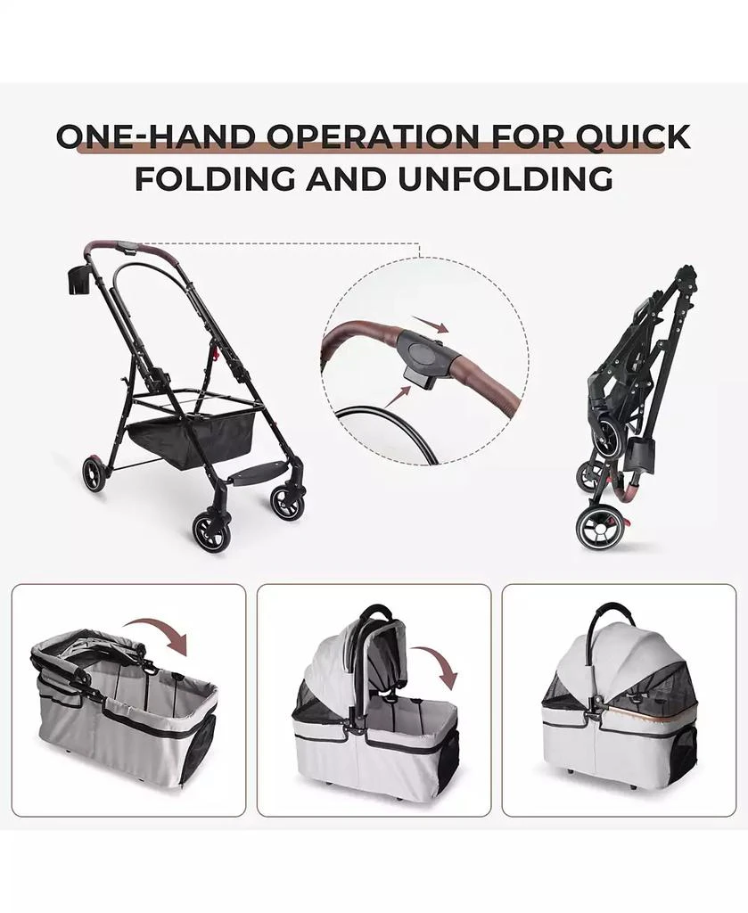 AOSTIRMOTOR All-Terrain Pet Stroller with 360° Rotating Wheels 
Detachable Carrier, 4-Wheel Foldable Travel System with Storage Bag 10