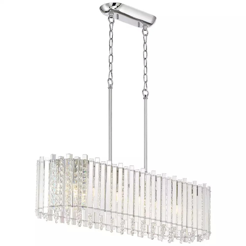 Possini Euro Design Mirabell Chrome Linear Island Pendant Chandelier 34" Wide Modern LED Clear Glass Crystal 6-Light Fixture for Dining Room Kitchen 6