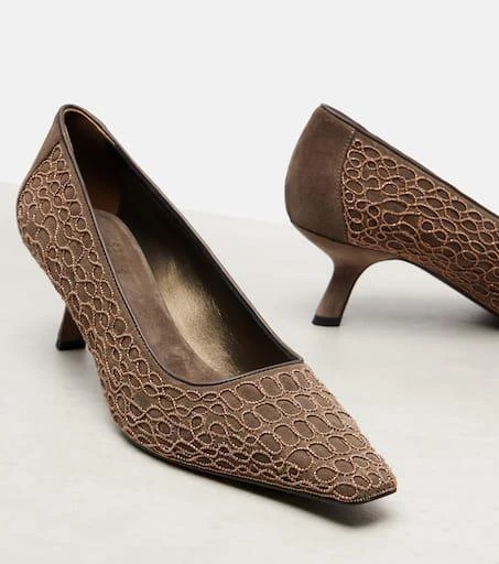 Brunello Cucinelli Embellished suede pumps 5