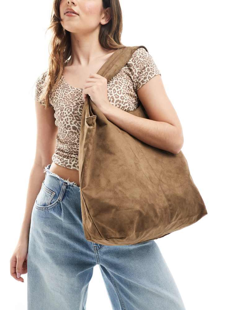 Pull&Bear Pull&Bear faux suede tote bag in light brown