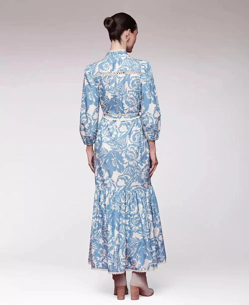 Avec Les Filles Women's Belted Puff-Shoulder Maxi Dress - Blue Vintage Floral - 8