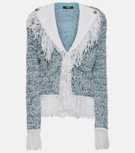 Balmain Fringed denim tweed jacket 1