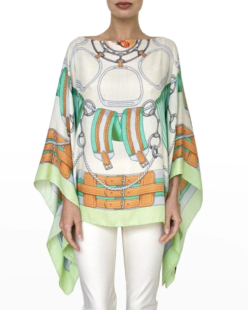 Rani Arabella Printed Cashmere-Blend Scarf Poncho 1