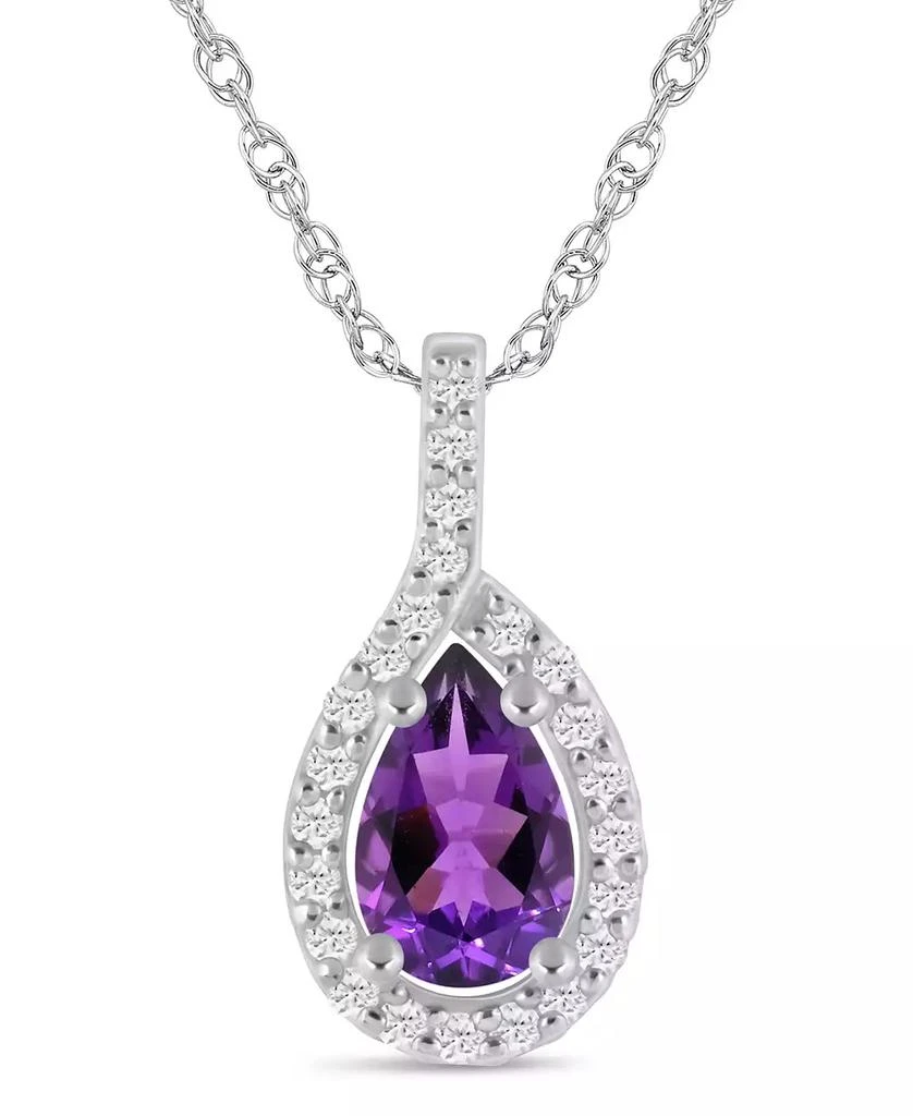 Macy
s Gemstone and Diamond Halo Pendant Necklace (1/5 ct. t.w.) in 10k White Gold (also in 10k Yellow Gold)