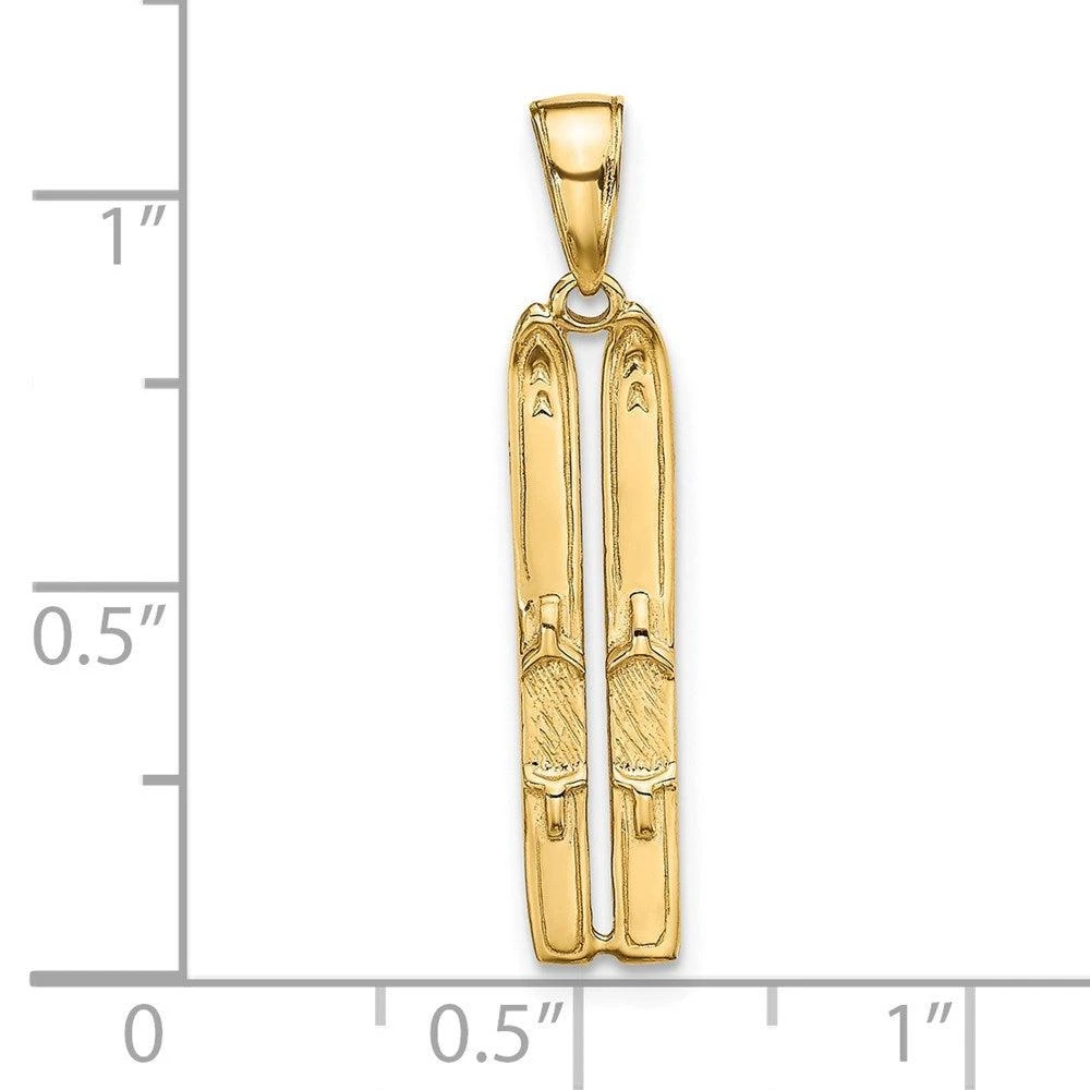Diamond2Deal 14k Yellow Gold 3-D Snow Skis Pendant 4